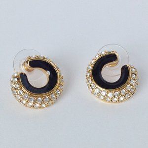 MONET Faux Crystal Black Enamel Stud Earrings